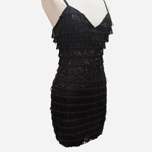 Beaded Black Fringe Flapper Dress by Miss Selfridge (Size 4) ‼️Price is firm